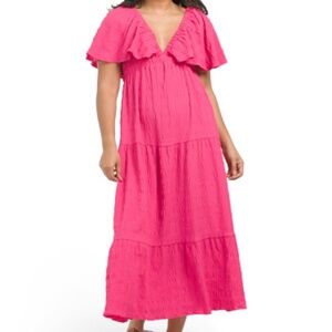 Tiered Hot Pink Midi Dress